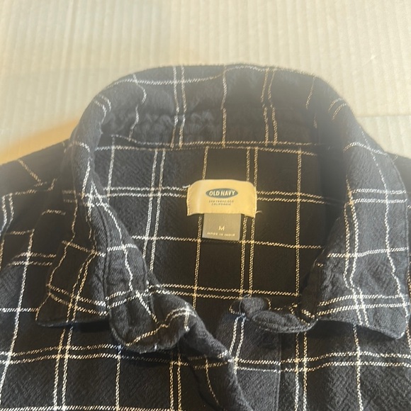 Old Navy Black and White Plaid Long Shirt dress w 3/4 length sleeves open sides - Picture 2 of 12